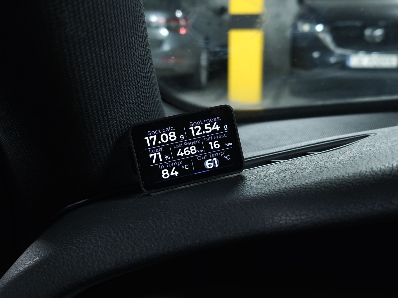 Key DPF parameters screen in the car